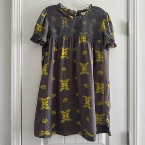 Freeway Gray and Yellow Floral Babydoll Dress short sleeves button back